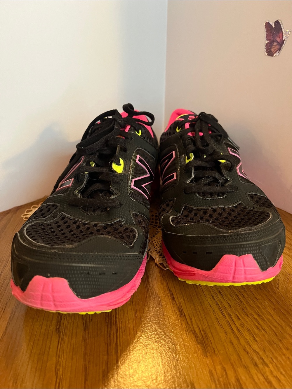 New Balance Black with Pink & Yellow Accent Running Shoes 10